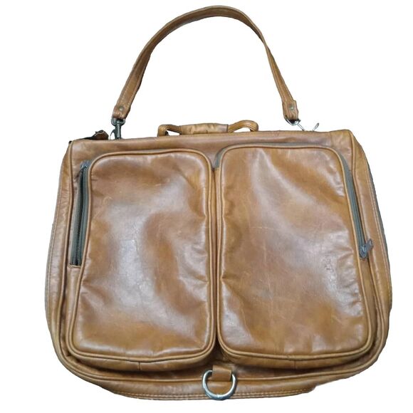 Unbranded Other - Vintage Leather Garment Bag Brown Luggage Tote Zipper Closure Lined 21"L 17"W